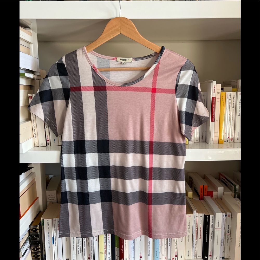 Burberry Pink and Black Checkered Short Sleeve Tee